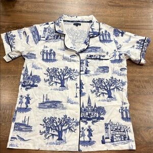 Katie Kime New Orleans Toile Pajama Top. 2XL. Blue & white. Modal